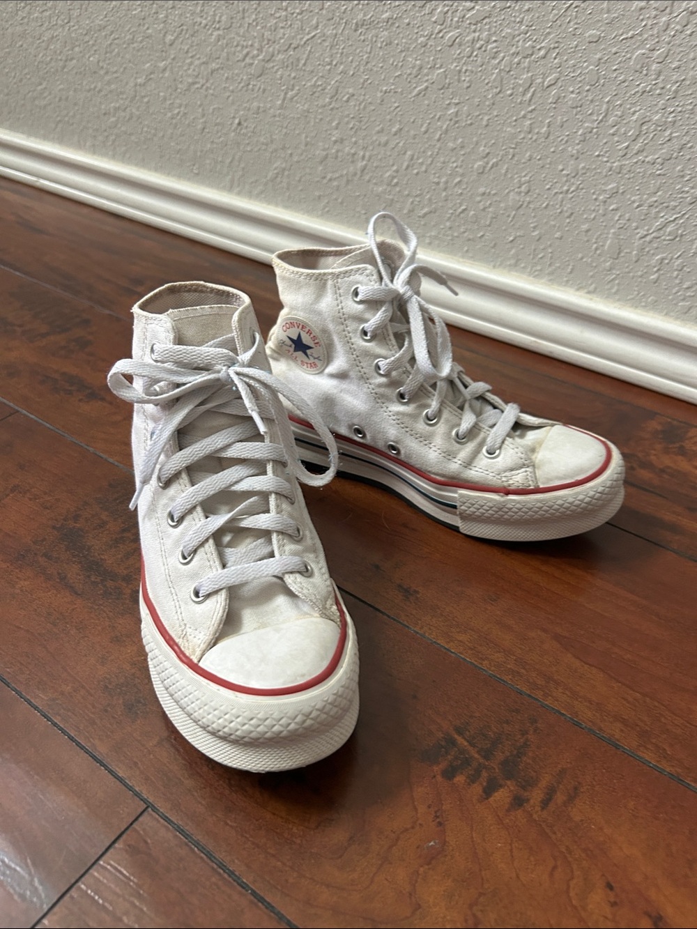 Converse Kids White High-Top Canvas Sneakers with Red Stripe